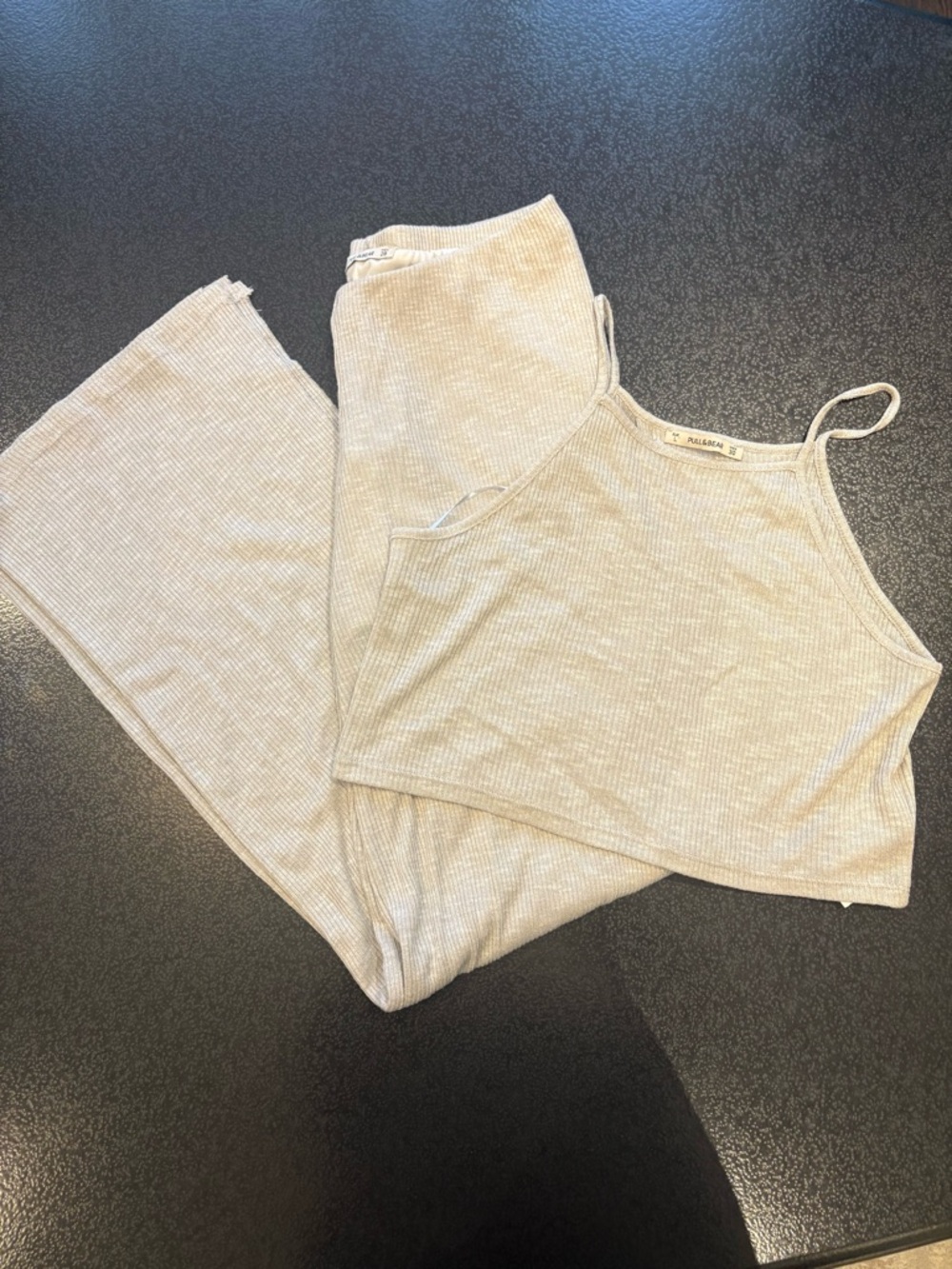 Pull&Bear Medium/Large Light Beige Ribbed Two-Piece Set